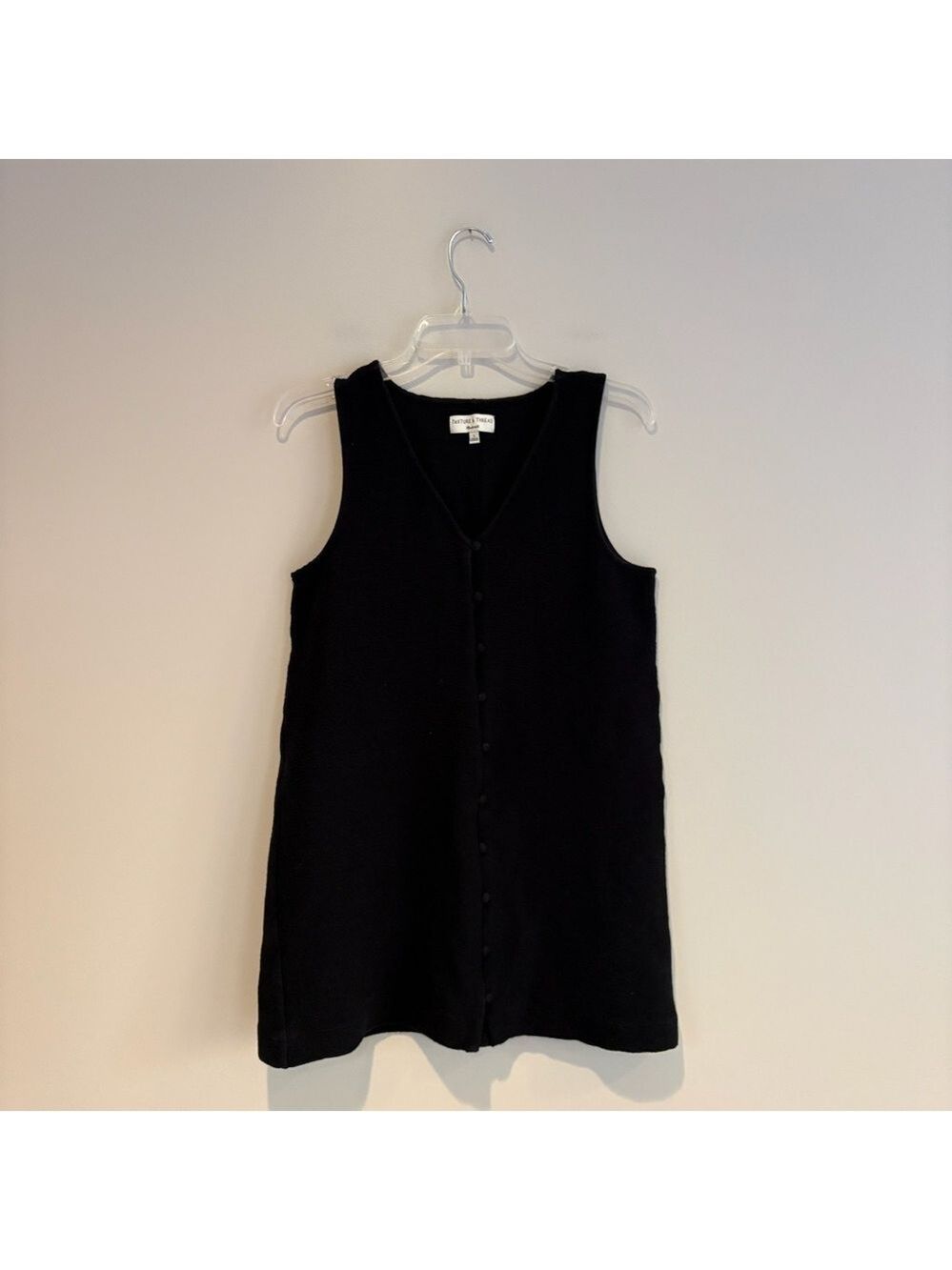 Madewell Black Texture & Thread Sleeveless Covered Button Up Long Top